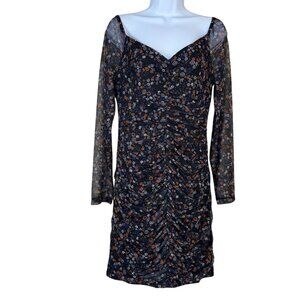 BCBGeneration NEW Bodycon Mini Dress Size 12 Floral Mesh Black Multicolor Daisy